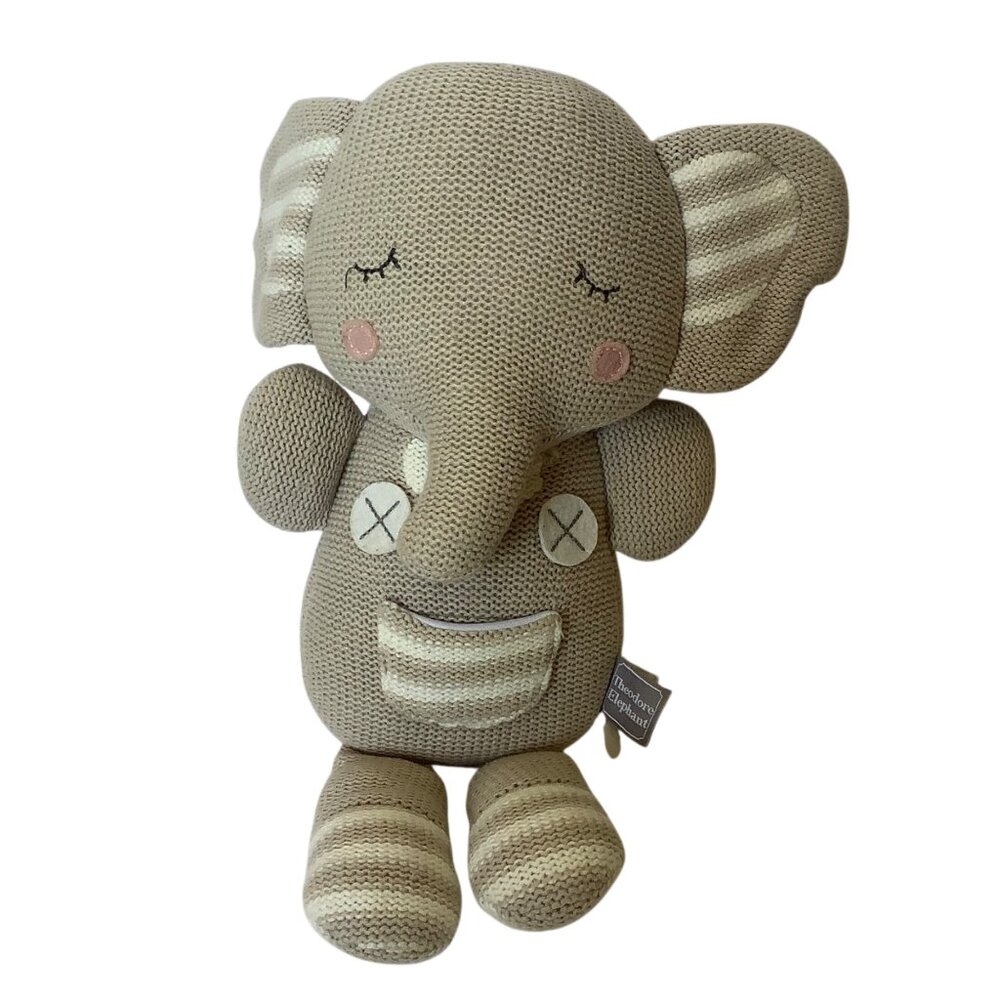 Theodore Elephant Knit Plush Baby Toy Rattle Stuffed Animal‎ 13.5"